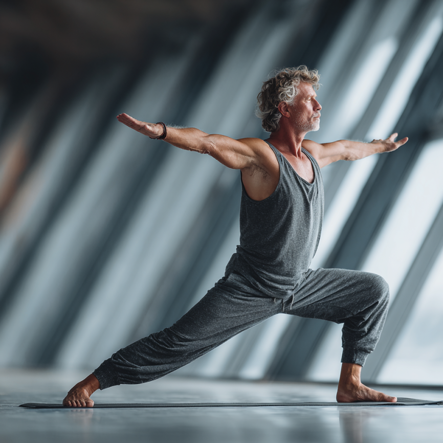 Старша жінка займається йогою на природі